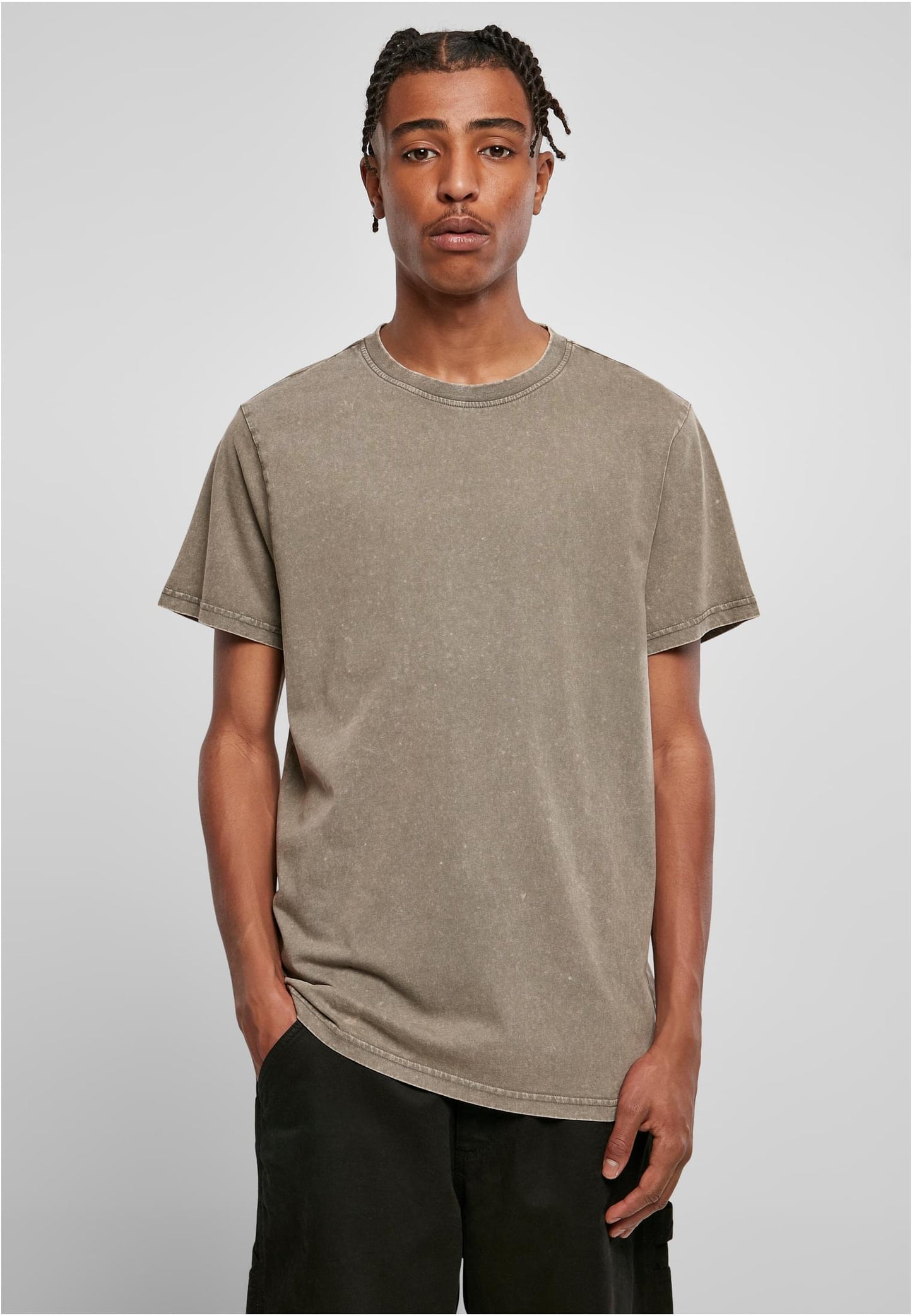 Acid Washed Round Neck Tee Dark Khaki
