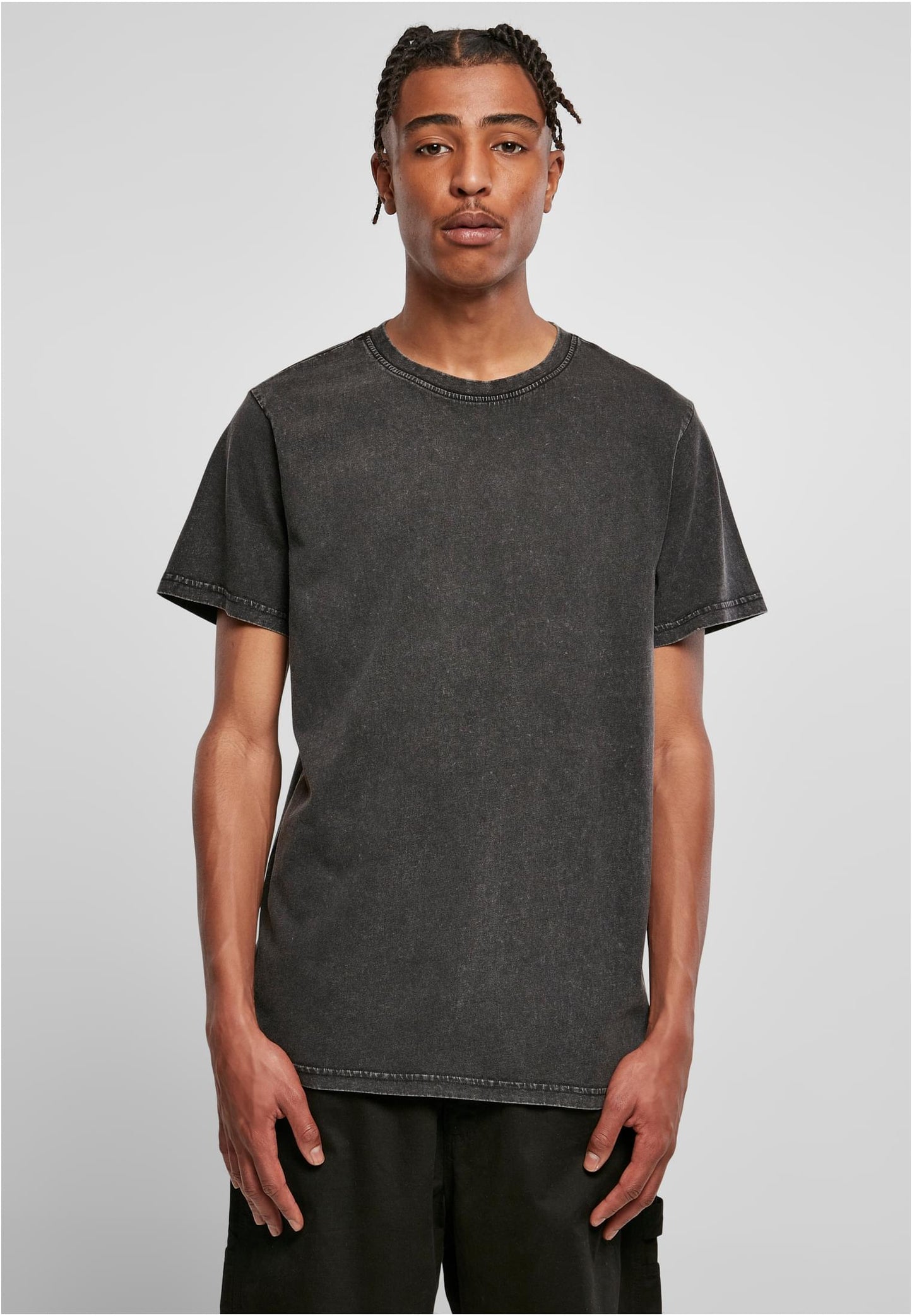 Acid Washed Round Neck Tee Black