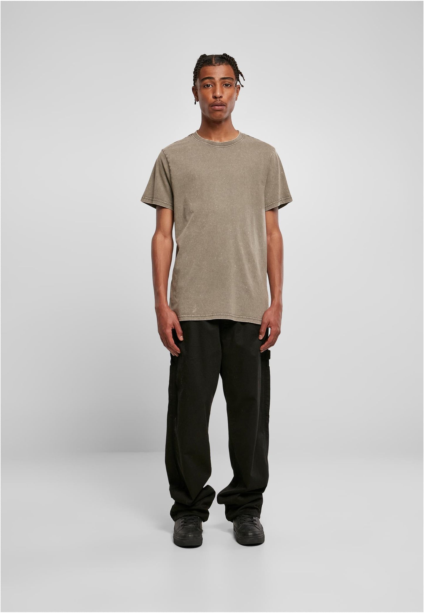 Acid Washed Round Neck Tee Dark Khaki