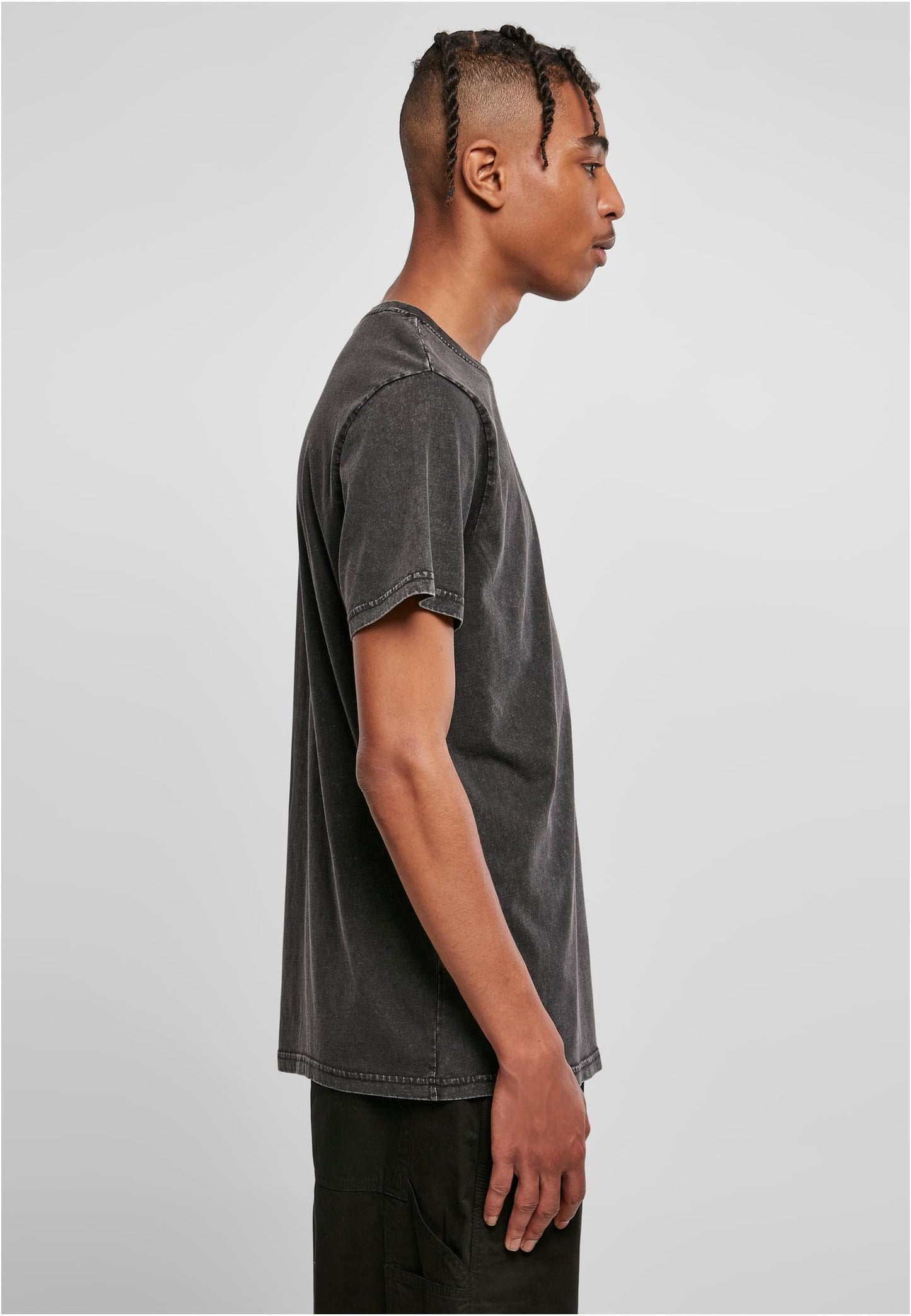 Acid Washed Round Neck Tee Black