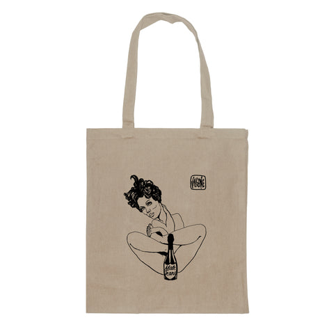 Front view of the “Male Tears” Natural Tote Bag, showcasing the bold print and eco-friendly design