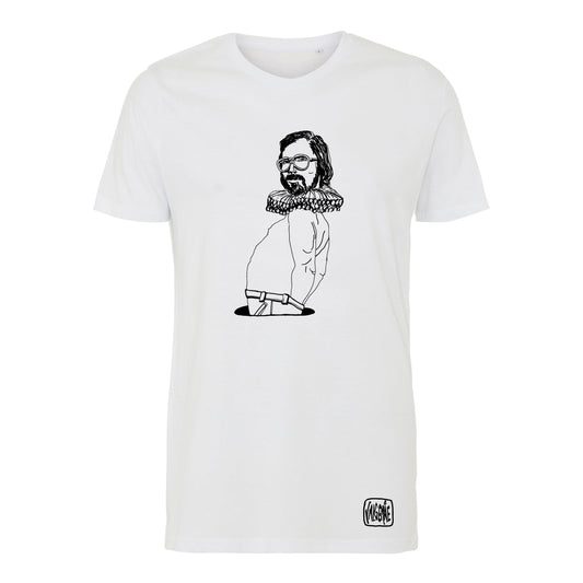 Front view of the “Pervert” White T-shirt by Katrin Valgemäe, showcasing the bold design and soft cotton fabric
