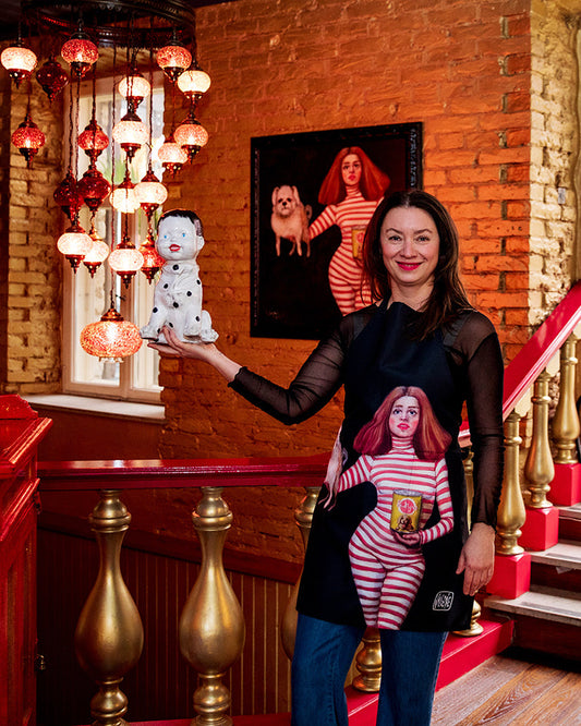 Katrin Valgemäe Pedigree Art Print Cooking Apron at Tallinn Restaurant Tai Boh Art Exhibition
